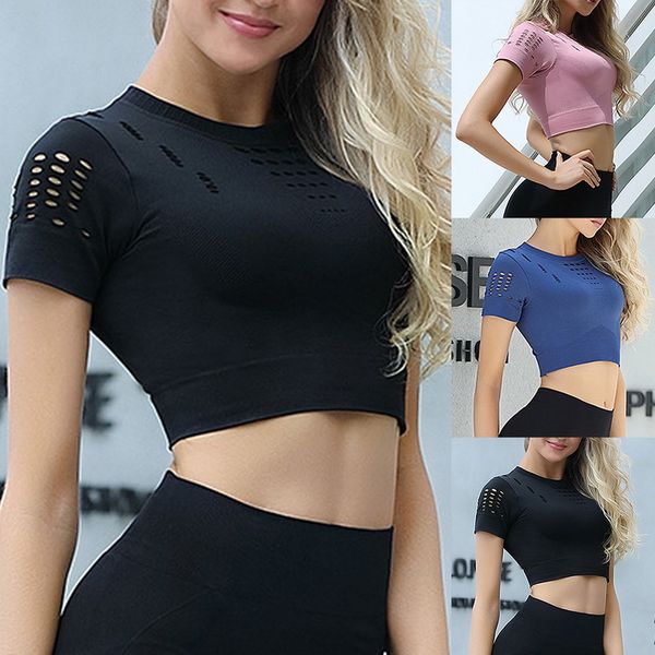 

new sport crop women fashion seamless yoga shirts high elastic breathable short sleeve female sportswear, White;red