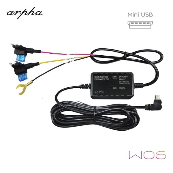 

arpha w06 mini usb hardwire kit 12/24v to 5v dvr power adapter cable for arpha w03 dash cam low voltage protection car