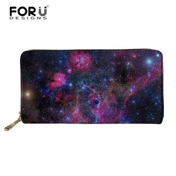 

forudesigns women pu leather wallets galaxy space star female long purse big capacity ladies coin purses phone clutch bag, Red;black