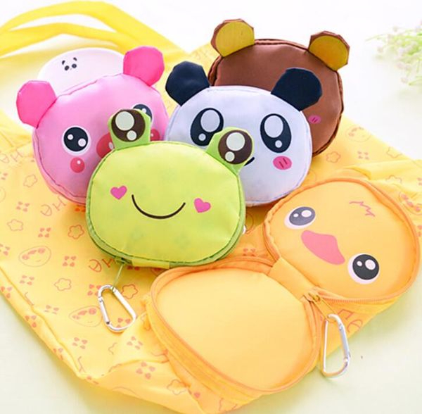 

5pcs cute frog duck pig cartoon eco shopping bag reusable eco-friendly foldable hasp totes