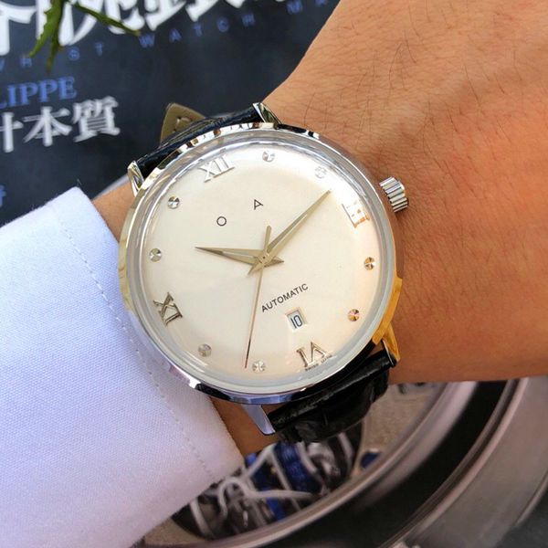 

luxury strap watches automatic watch stainless mens case movement geneva mechanical box leather steel women fashion 42mm 316l with men cidx, Slivery;brown