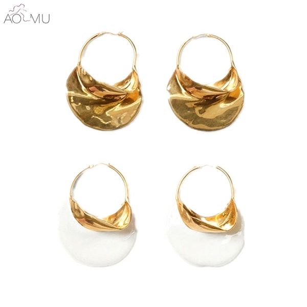 

aomu 2018 hyperbole irregular leaf metal large hoop earrings for women bijoux oversized big hoop earrings statement, Golden;silver