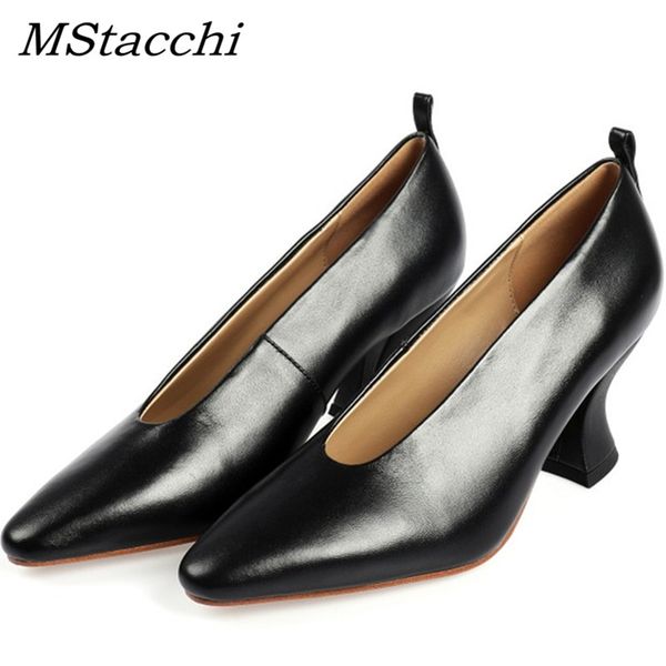 

mstacchi простой браун остроконечные toe насосы высокого качества женщин корейский стиль высокой пятки обувь женщина дикого tacones mujer пл, Black