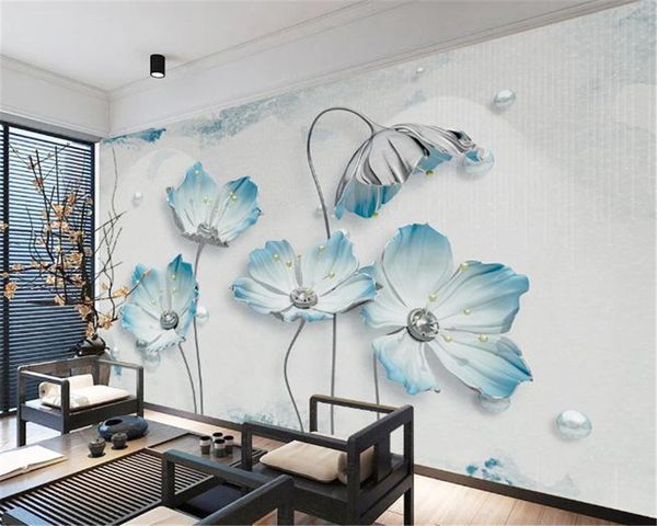 

3d flower wallpaper fresh three-dimensional european jewelry wildflower light luxury interior decoration silk mural wallpaper