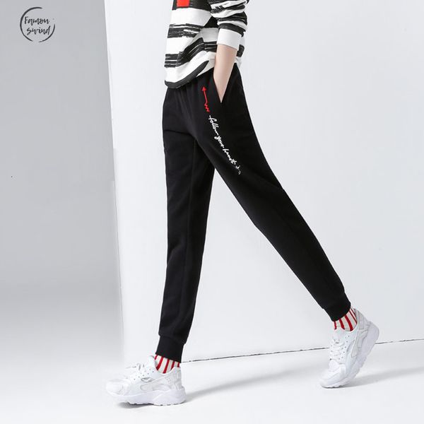 

брюки тренировочные брюки женщины и joggers 2019 spring casual cotton вышивки гарем drawstring брюки черный pantalon mujer, Black;white