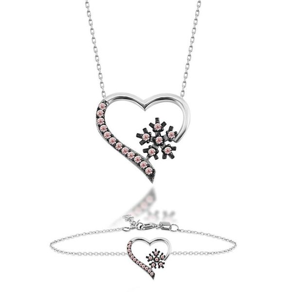 

925 sterling silver pink stone hearted set