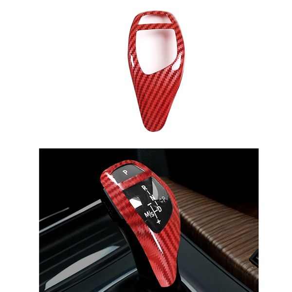 

car abs carbon fiber red gear shift knob cover trim for f10 f20 f22 f30 f32 x3 x4 x5 x6 series