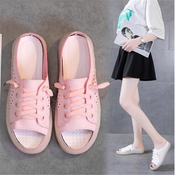 

women summer solid slippers leisure breathable slippers comfortable outdoor fashion flat shoes wild slides sandals, Black