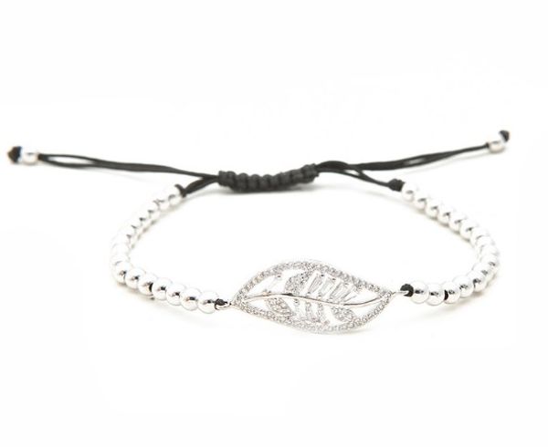 

gold silver micro pave cz zircon cubic zirconia bracelet rope adjusted macrame jgts01 copper beads leaf charm braided bangles, Black