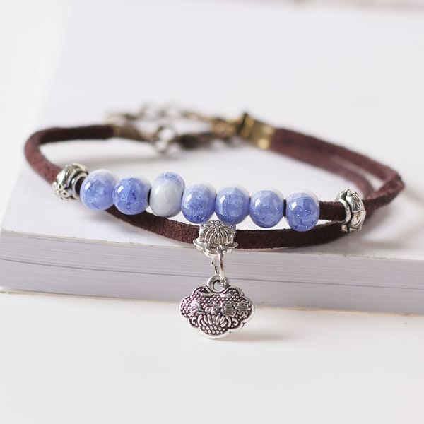 

fashion charm ceramics round beads multicolor national style bracelet original design bangle hand knitted amulet jewelry gifts, Golden;silver