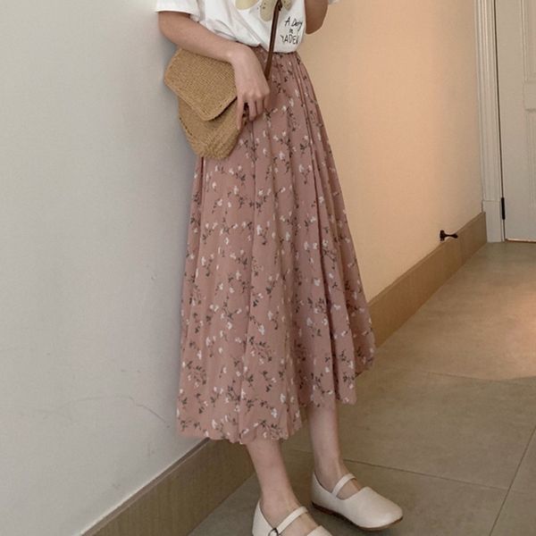 

2020 summer skirt women high waist fashion retro beach printed chiffon skirt new female elegant beach bohemia, Black