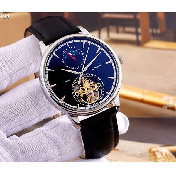 

2020 luxury watch mens designer watches with moon phrase flywheel real leather strap automatic mechanical movement wristwatches montre de, Slivery;brown