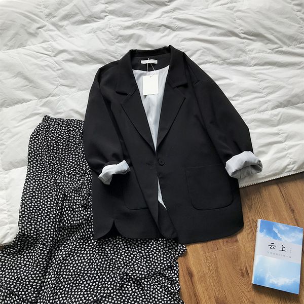 

2020 women black blazer turn down collar women spring coat open stitch casual office style blazer casaco feminino outwear, White;black