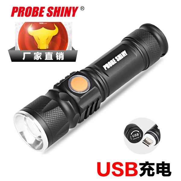 

new pattern led aluminium alloy flashlight stretching zoom light flashlight usb charge mini- small flashlight