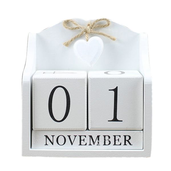 

2019 creative diy wood block perpetual calendar desk figurines calendar wood fashion home office decoration gift-whit