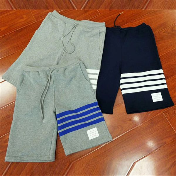

cotton loopback jersey knit engineered 4-bar thigh stripe sweatshorts men's women's sports casual knee length pants, White;black