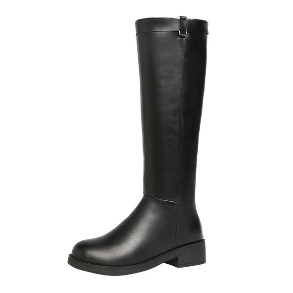 

sagace shoes boots long tube boots for women square heel round toe zipper leather shoes women, Black