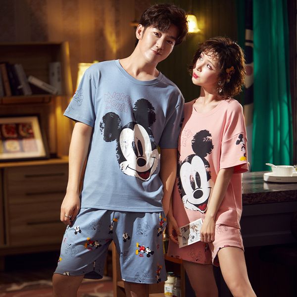 

пижамы пары летняя ночь женщины пижамы хлопок мышь nightgown pajama наборы леди домашняя одежда gril одежда главная одежда xxxl, Blue;gray