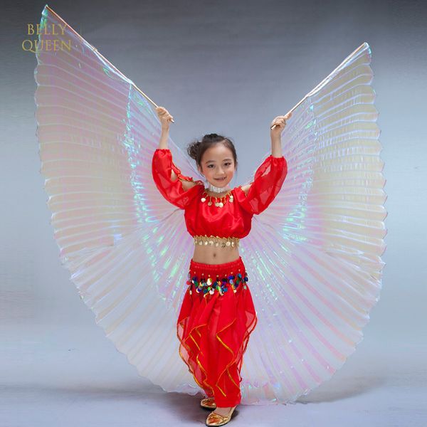 Детские крылья Исиды из полиэстера, детские крылья для танца живота, золотые, серебристые, белые с палочками274U