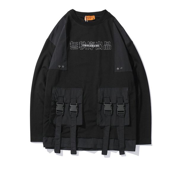 

multi pockets hip hop hoodies men vintage oversized streetwear sweatshirts oversized black casual cotton hoodies male r2240