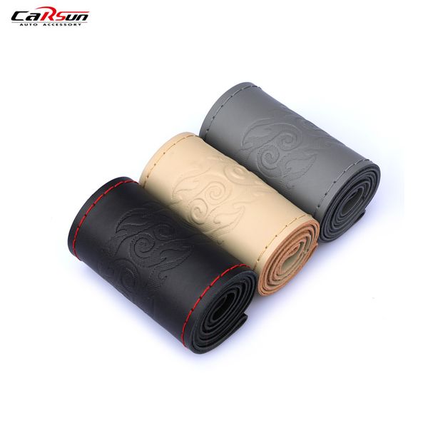 

carsun 1pc car accessories car steering wheel cover leather steering wheel cover interior steering-wheel with needle thread diy