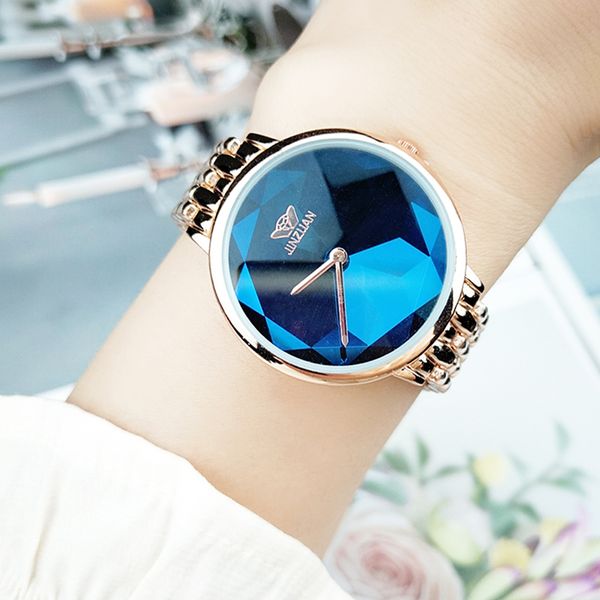 

2019 new luxury wristwatches for women 3d glass blue face quartz watches ladies smart watch dial dress clock times, Slivery;brown