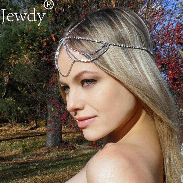 

jewdy rhinestone headbands hair wear wedding headpiece crystal chains bridal hair jewelry boho bohemian hippie for women, White;golden