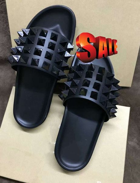 

донна шипованные ивовые гвозди тапочки дизайнерские ивовые гвозди мягкое дно резиновые тапочки мужские заклепки младшие шипы плоские тапочки, Black