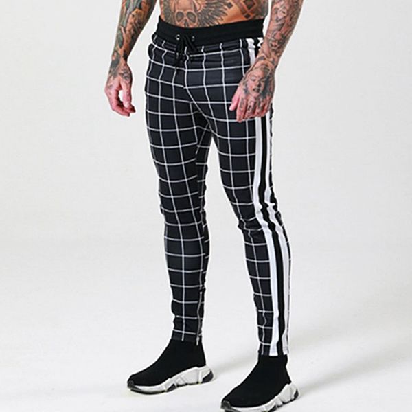 

streetwear ripped pants men pants skinny slim straight denim with drawstring bottom hip hop pencil clothes fashion, Black
