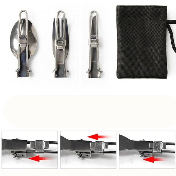 

apg portable folding spoon fork 3 in 1 camping survival set outdoor camping picnic tableware with bag