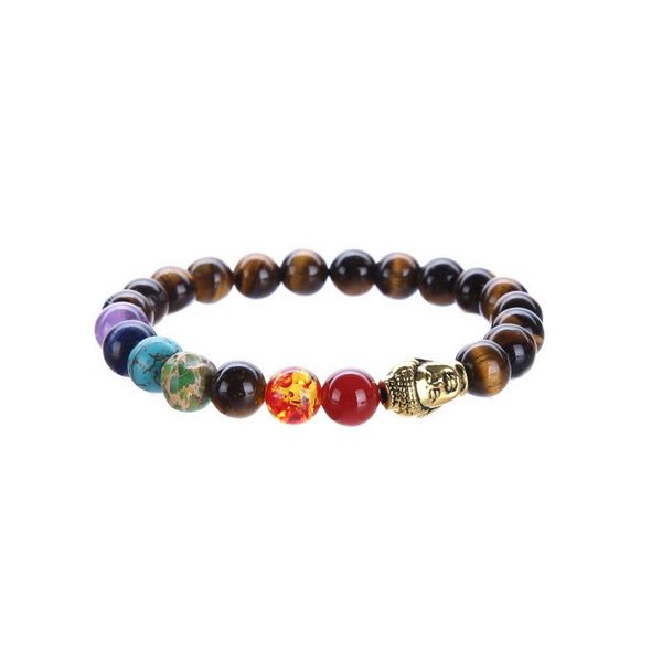 

natural tiger eye beads lapis lazuli stone 7 chakra bracelet black lava turquoise bracelet yoga energy buddha prayer 8mm jewelry, Golden;silver