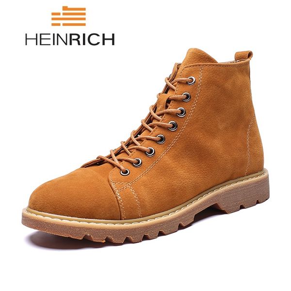 

heinrich genuine leather men ankle boots breathable leather casual men shoes lace-up autumn shoes boots botas hombre, Black