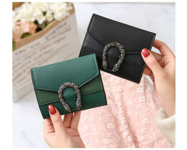 

designer wallet small wallet female short retro fold change wallet red black green brown pure color mini women handbag