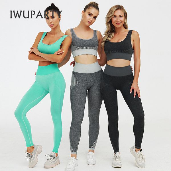 

iwuparty women's seamless sports set girl gym outfit fitness bodysuit clothing 2 piece yoga set exercise crop active wear, White;red