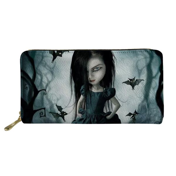 

new customized picture pu leather wallets woman lady gothic dark art print zipper purses girls money coin bag long card holders, Red;black