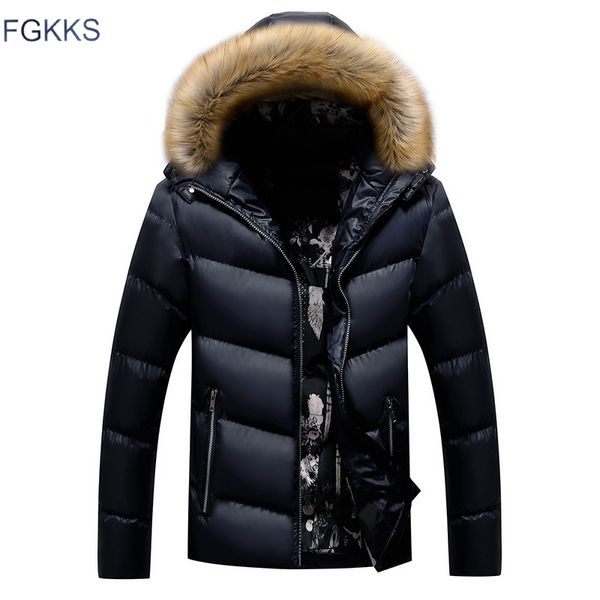 

fgkks brand men warm parkas coats winter male casual thicken fur collar parka overcoat men's fashion parkas coat, Tan;black