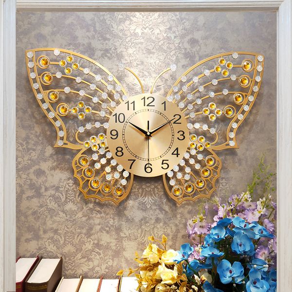 

creativity butterfly wall clock modern design metal wall decoration living room hang decoration chinese style digital clock