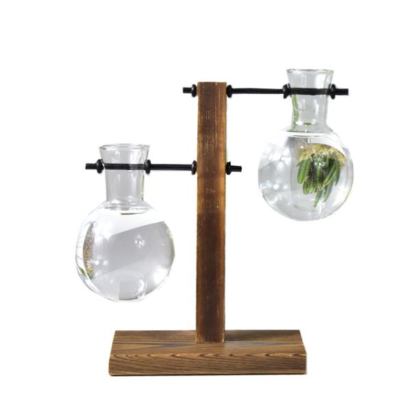 

vintage style glass deskplant bonsai flower christmas decoration vase with wooden l / t shape tray home decor accessories