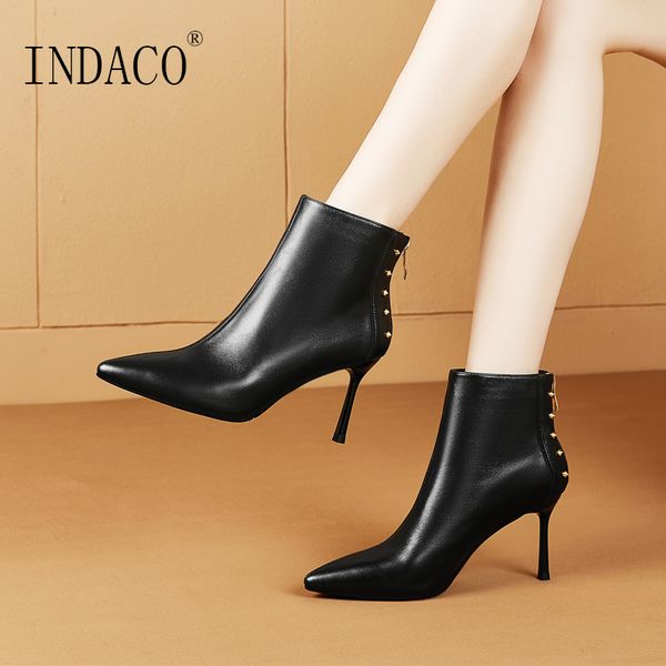 

womens boots leather high heel women shoes autumn winter 8cm big size, Black