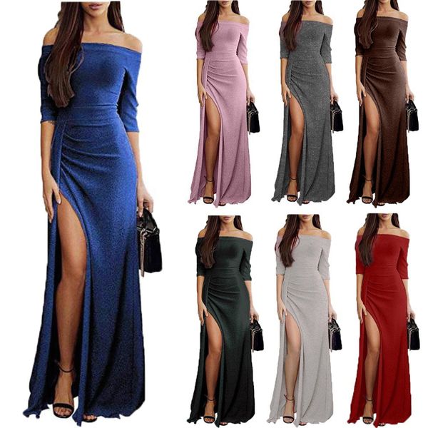

ladies bag hip slash neck split bright crystal pencil dress party date evening long dress, White;black
