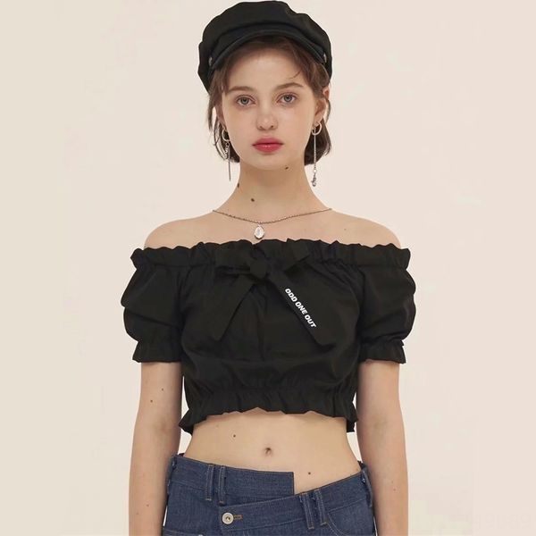 

ct8ai 2020 short-sleeved shoulder frilled lace up gathered-waist crop front 2020 short-sleeved shoulder fold l women and women women, White