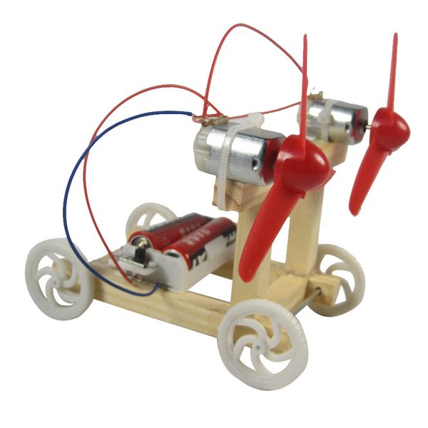 DIY modelo de carro artesanal duplo Ji vento elétrico de brinquedo modelo de carro pequeno invenção competição juventude