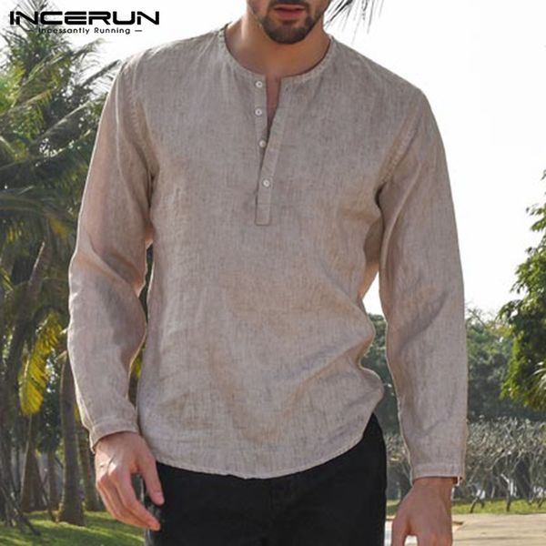 

5xl mens dress shirts long sleeve button crew neck linen cotton shirts solid loose 2019 autumn hiphop plus size male clothes, White;black
