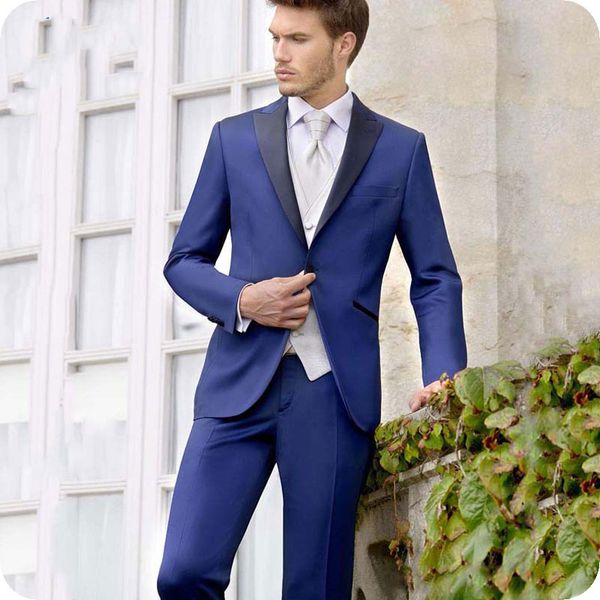 

latest coat pant designs men suits for wedding royal blue goom tuxedos black peaked lapel slim fit groomsmen suit man blazers jacket 3piece, Black;gray