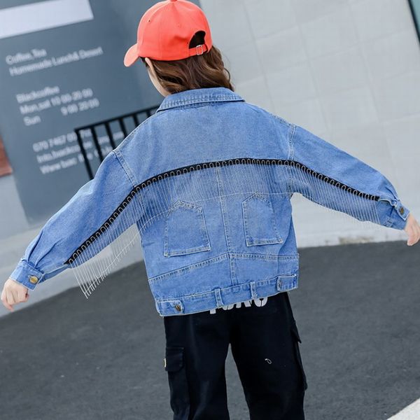 

2019 fashion girls fringed denim jacket for toddler kids jacket clothes clothes baby coat blue outerwear coats 4 to 12t, Blue;gray