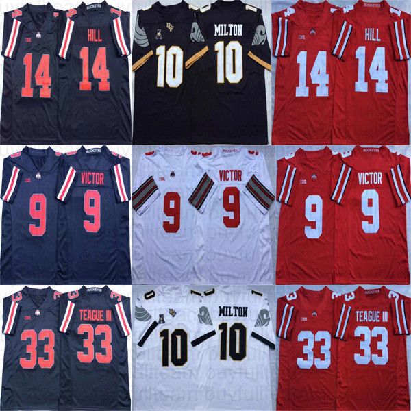 

9 binjimen victor 14 k.j. hill 33 master teague iii ohio state buckeyes ncaa 10 mckenzie milton ucf knights college football jerseys, Black;red
