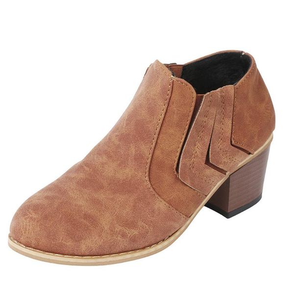 

2019 new women ankle boots block high heels botas zapatos mujer retro leather winter shoes woman plus size booties cowboy boots, Black