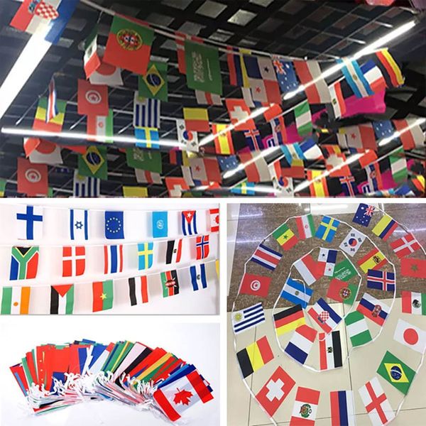 

2018 flag football cup 32 country strings flags 14*21cm banner bar party decoration indoor outdoor hanging flags xd20072