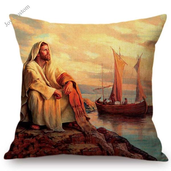 

christian art jesus christ oil painting home decorative sofa throw pillow cotton linen bible story illustration cushion cover