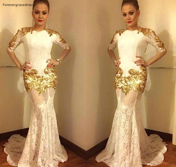 

2019 arabic mermaid lace evening dress jewel neck long formal holiday wear prom party gown custom made plus size, White;black